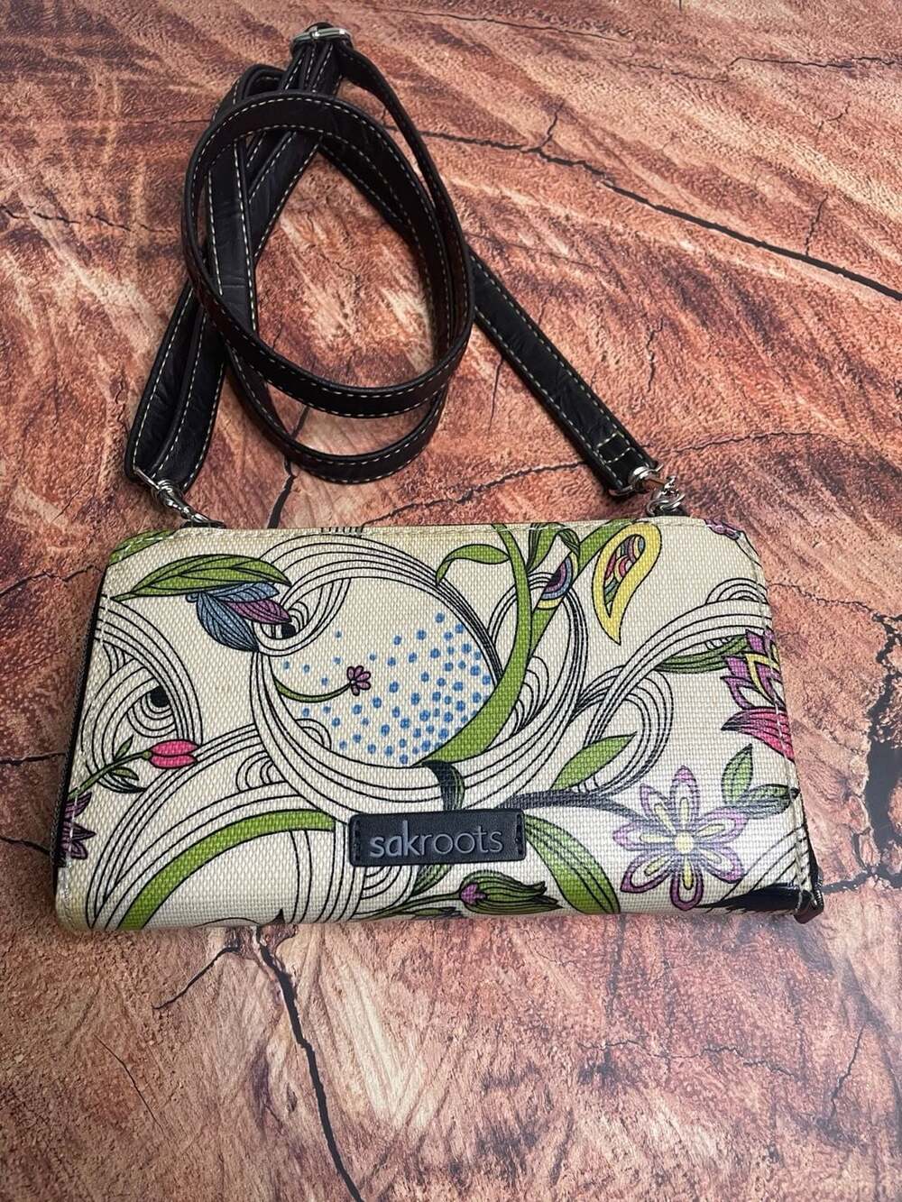 Sakroots Artist Circle Peace Nature Coated Canvas Smartphone Crossbody Wallet